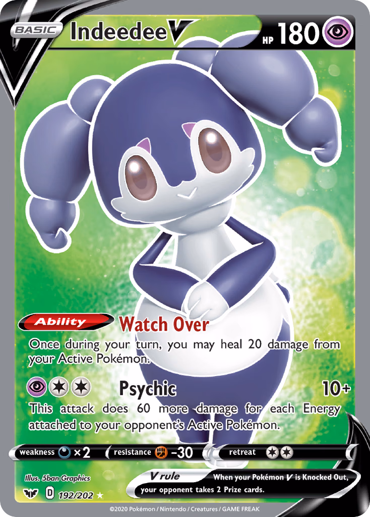 Indeedee V Pokemon card (192/202, Sword & Shield)