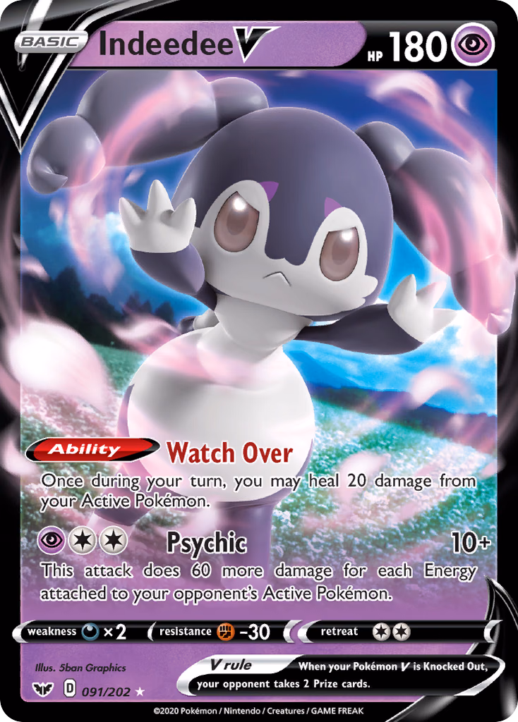Indeedee V Pokemon card (091/202, Sword & Shield)