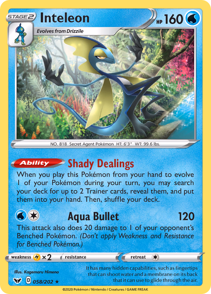 Inteleon Pokemon card (058/202, Sword & Shield)