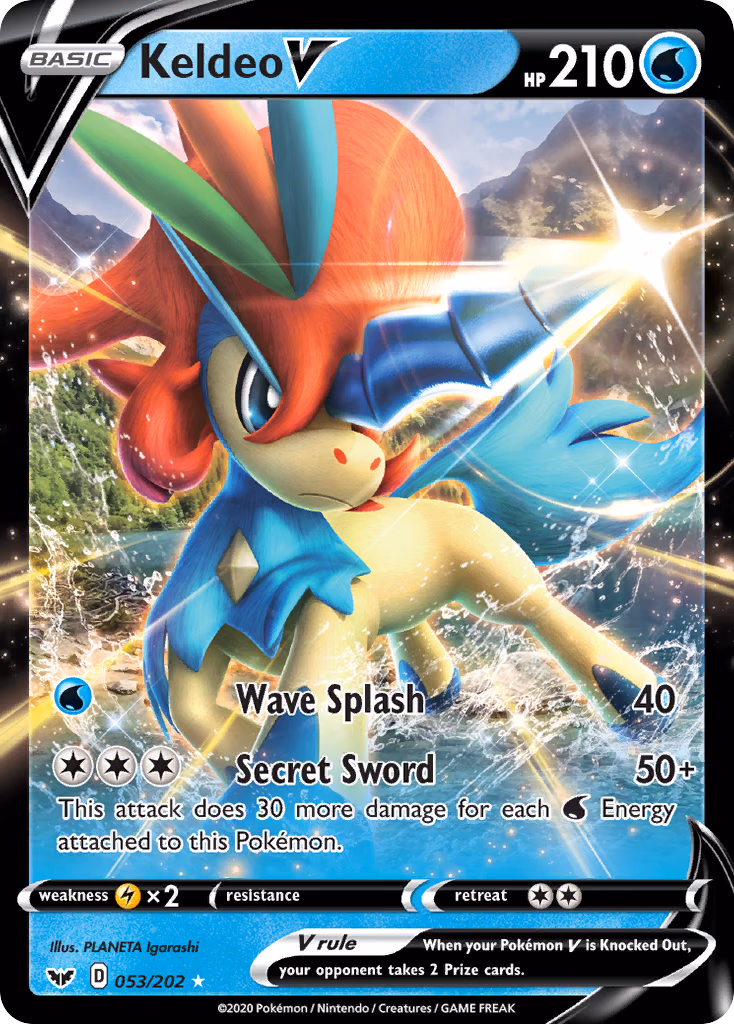 Keldeo V Pokemon card (053/202, Sword & Shield)