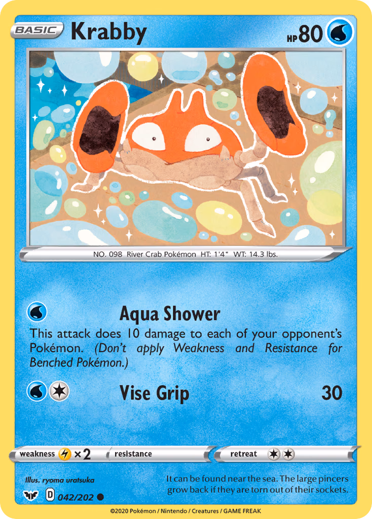 Krabby Pokemon card (042/202, Sword & Shield)