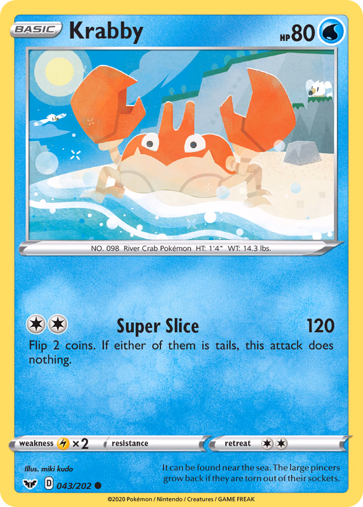 Krabby Pokemon card (043/202, Sword & Shield)