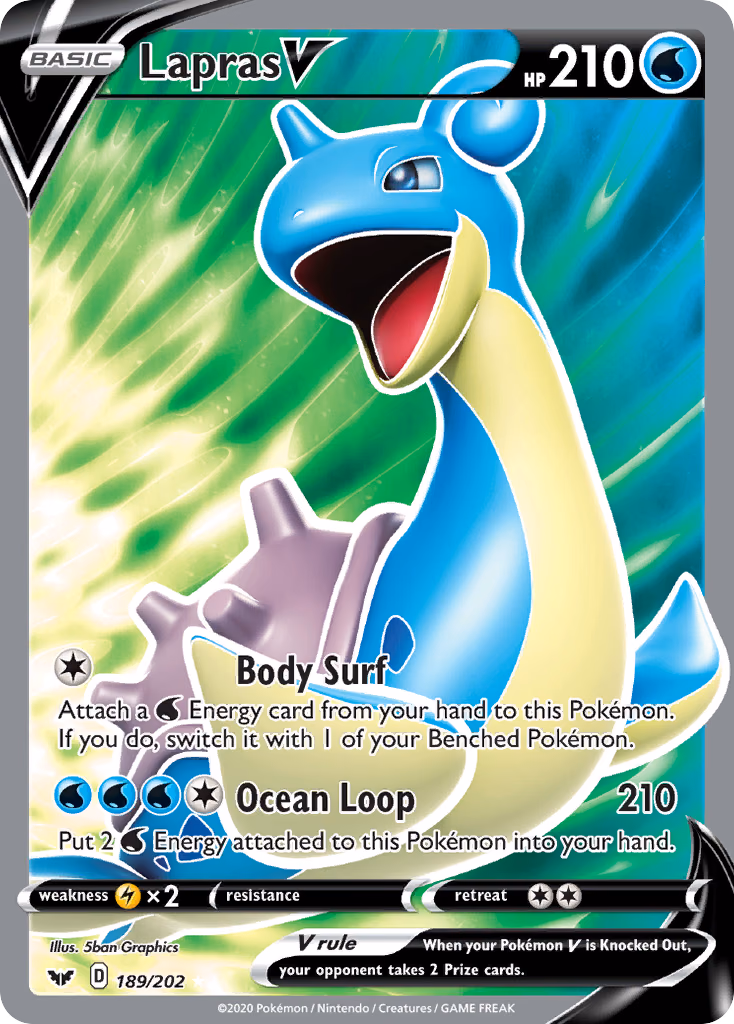 Lapras V Pokemon card (189/202, Sword & Shield)