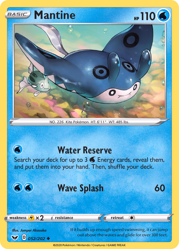 Mantine Pokemon card (052/202, Sword & Shield)