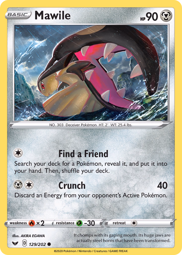 Mawile Pokemon card (129/202, Sword & Shield)