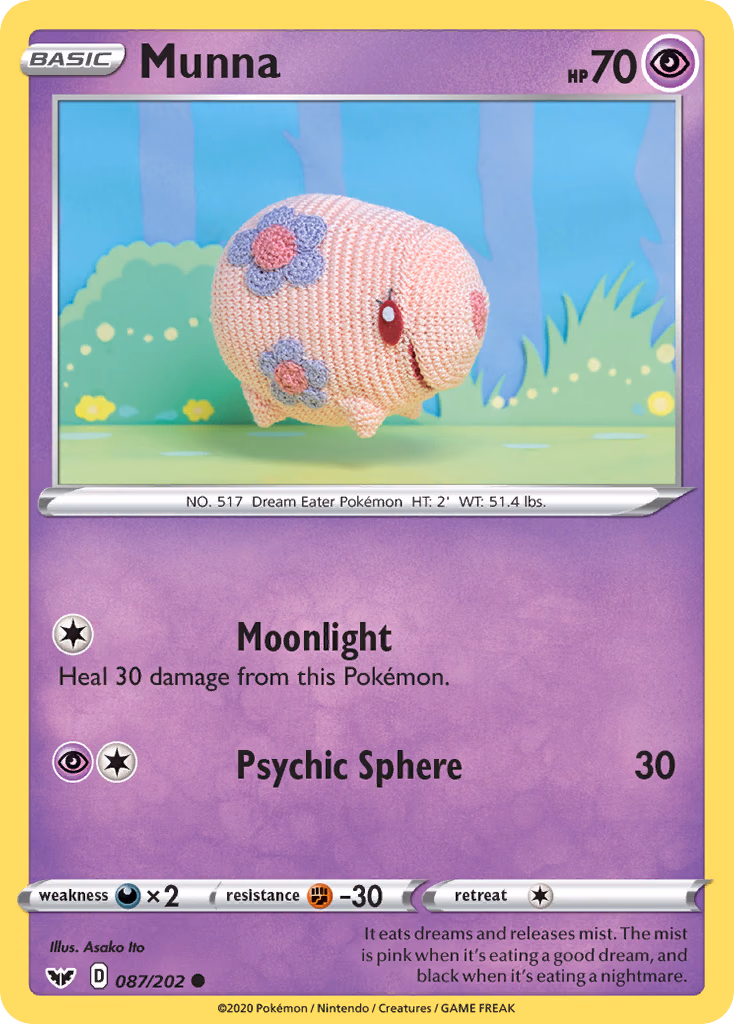 Munna Pokemon card (087/202, Sword & Shield)