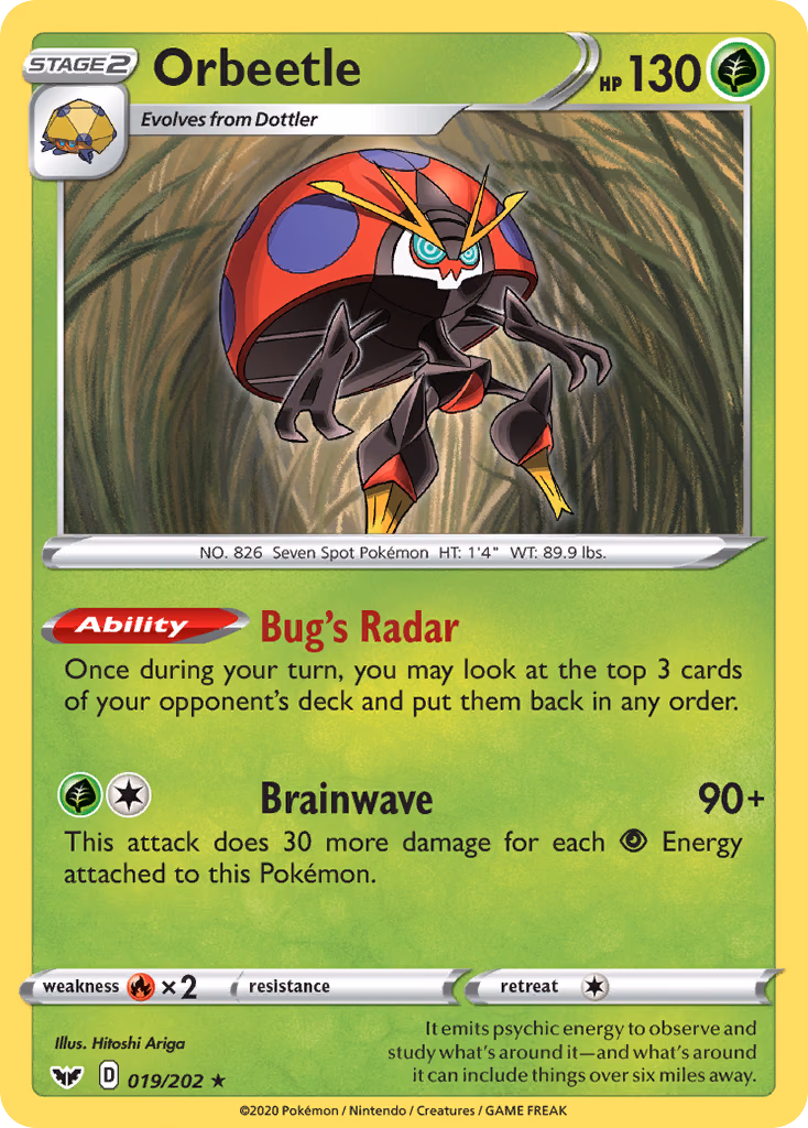 Orbeetle Pokemon card (019/202, Sword & Shield)