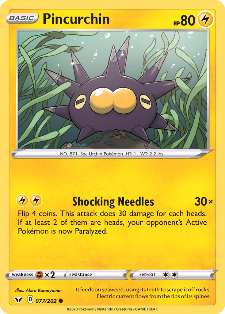 Pincurchin Pokemon card (077/202, Sword & Shield)