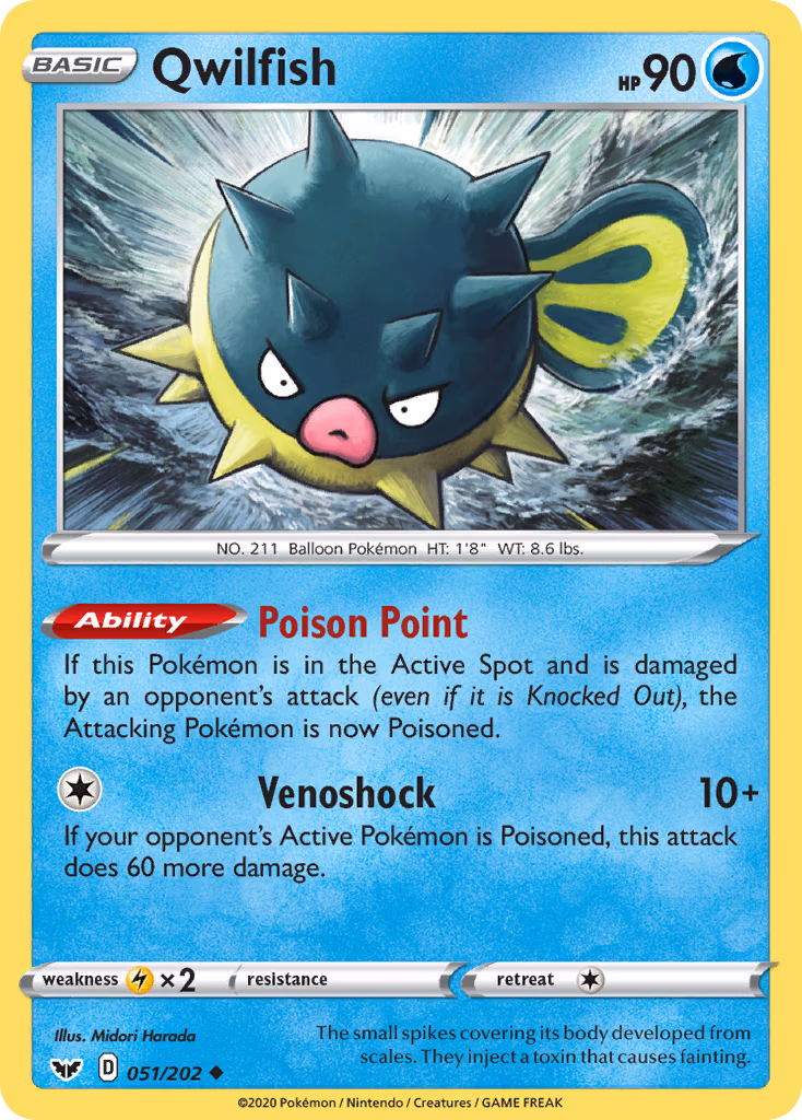 Qwilfish Pokemon card (051/202, Sword & Shield)