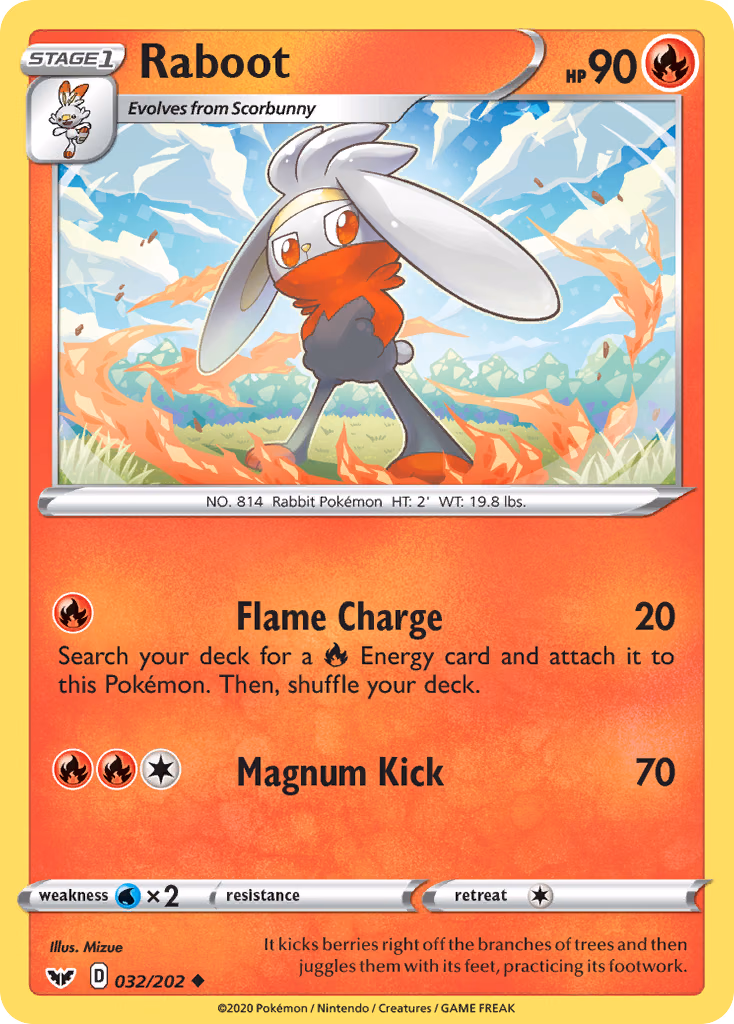 Raboot Pokemon card (032/202, Sword & Shield)