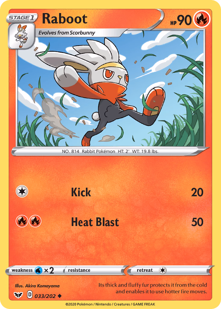 Raboot Pokemon card (033/202, Sword & Shield)