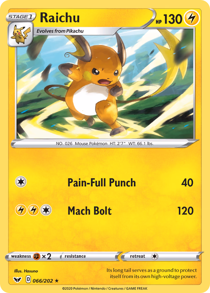 Raichu Pokemon card (066/202, Sword & Shield)