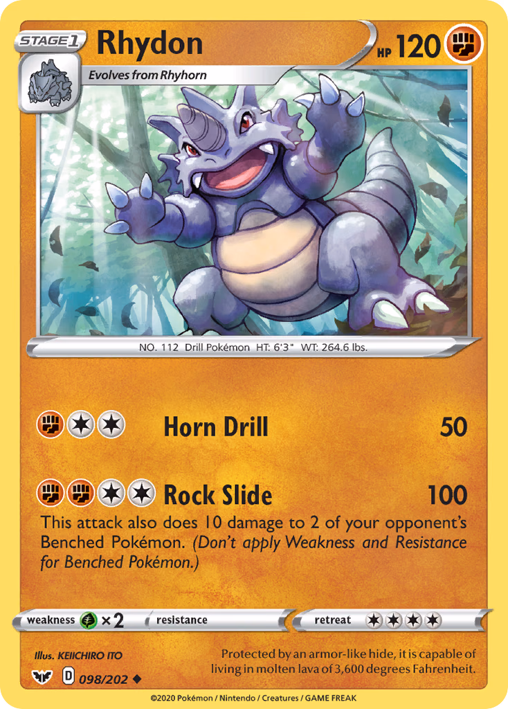Rhydon Pokemon card (098/202, Sword & Shield)