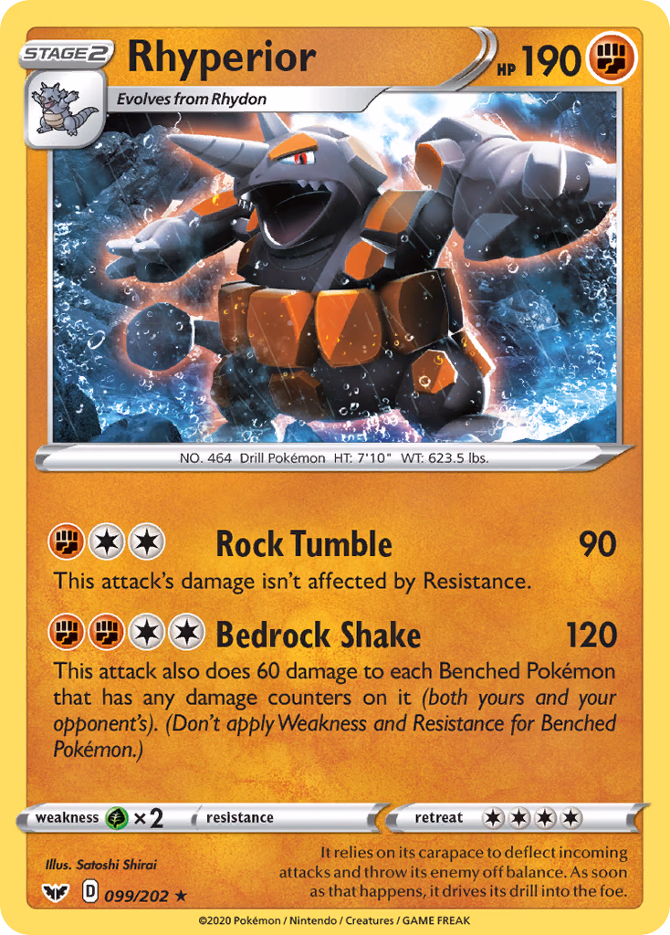 Rhyperior Pokemon card (099/202, Sword & Shield)