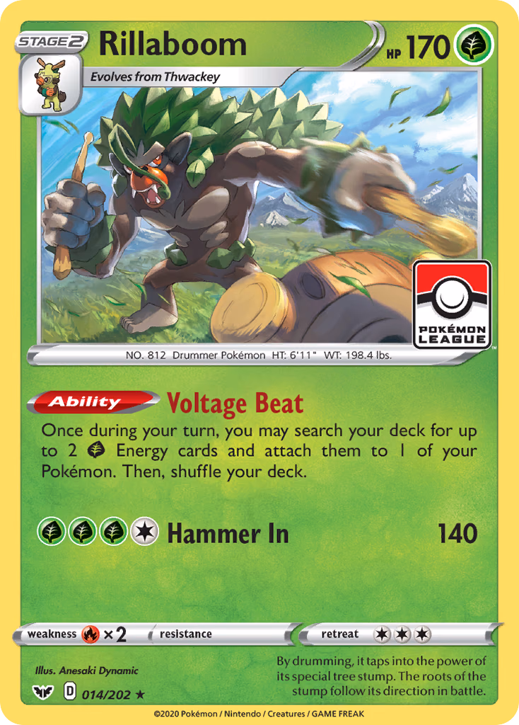 Rillaboom Pokemon card (014/202, Sword & Shield)