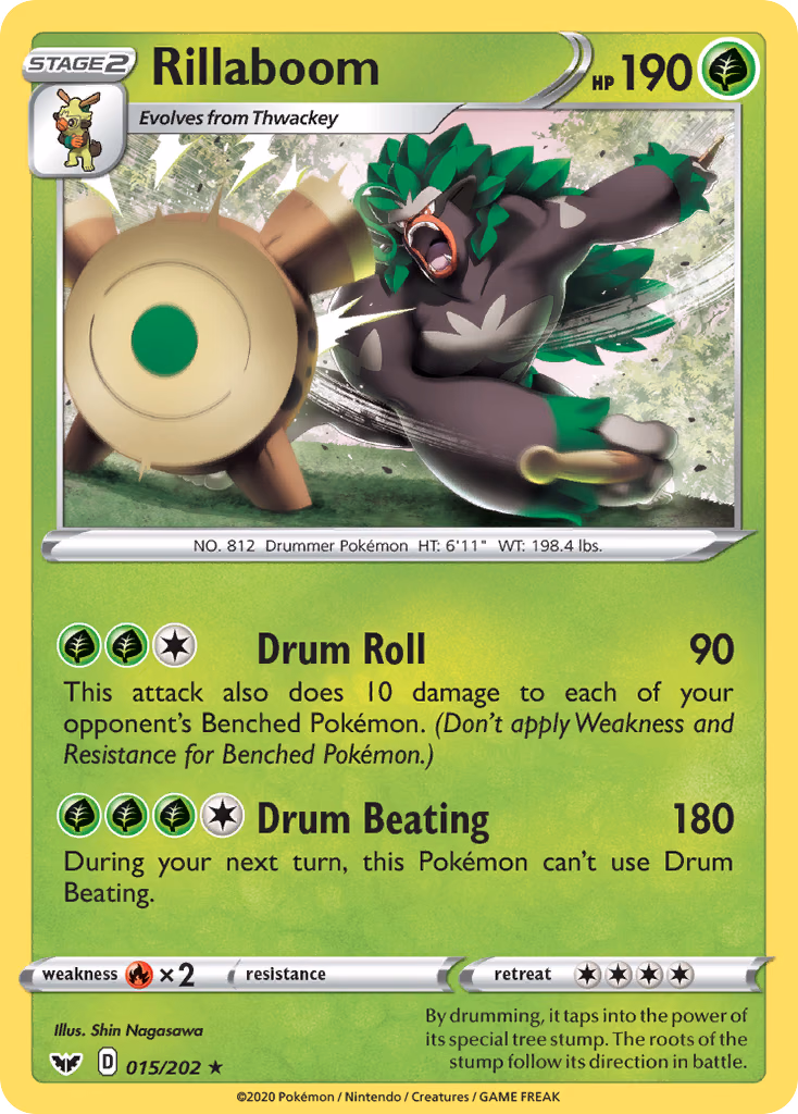 Rillaboom Pokemon card (015/202, Sword & Shield)