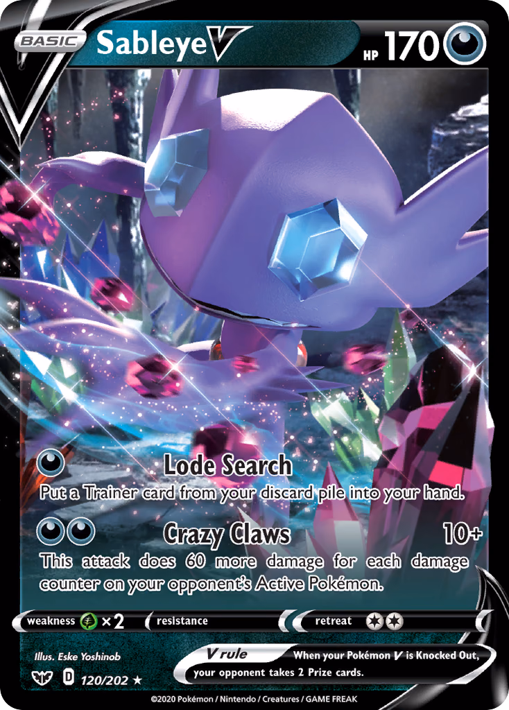 Sableye V Pokemon card (120/202, Sword & Shield)