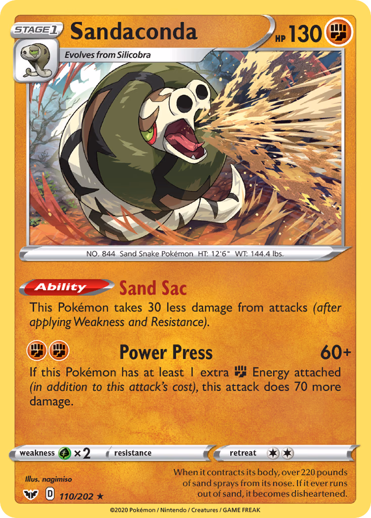 Sandaconda Pokemon card (110/202, Sword & Shield)