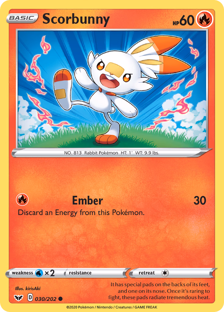 Scorbunny Pokemon card (030/202, Sword & Shield)