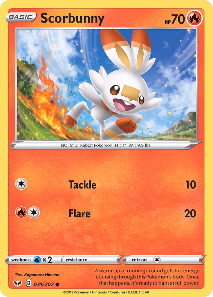 Scorbunny Pokemon card (031/202, Sword & Shield)