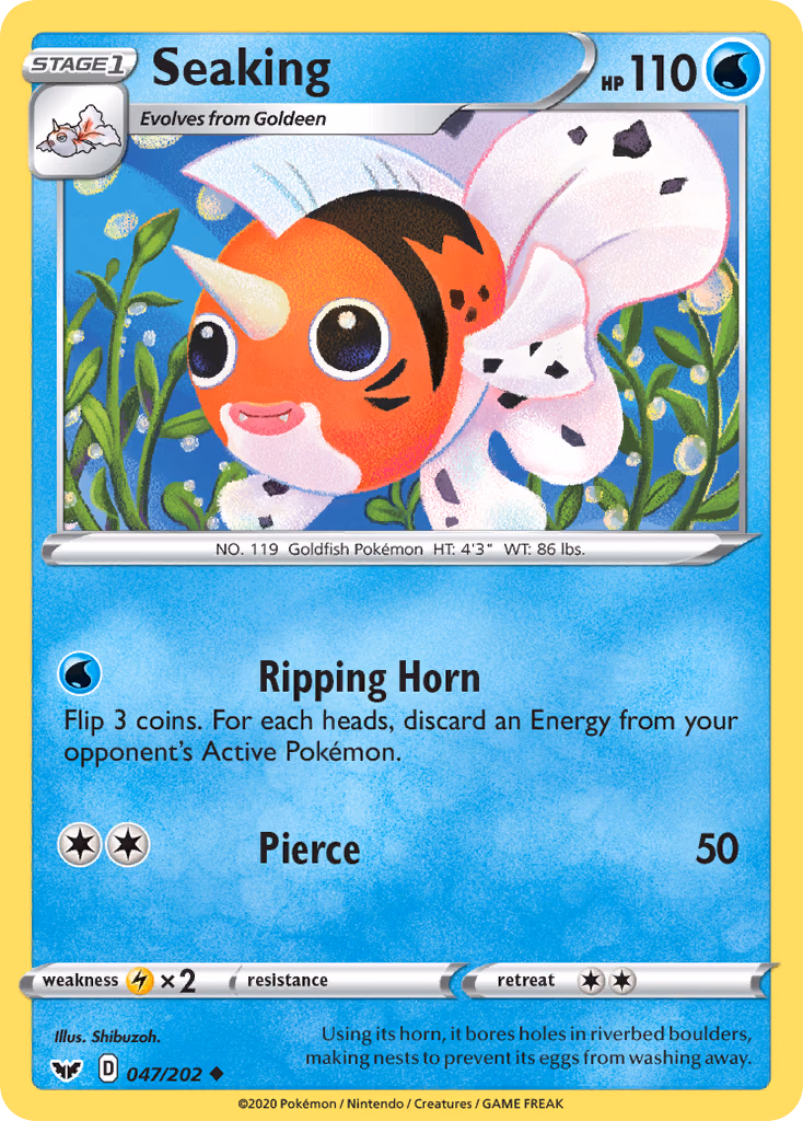 Seaking Pokemon card (047/202, Sword & Shield)