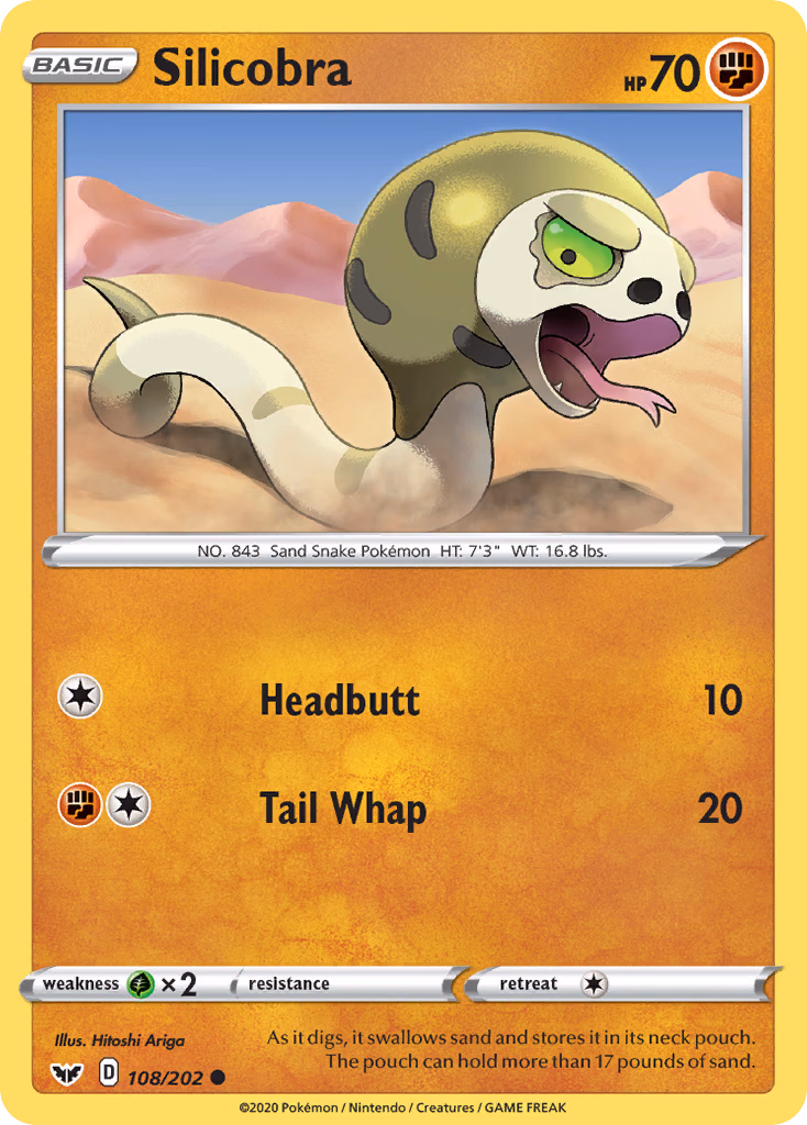 Silicobra Pokemon card (108/202, Sword & Shield)