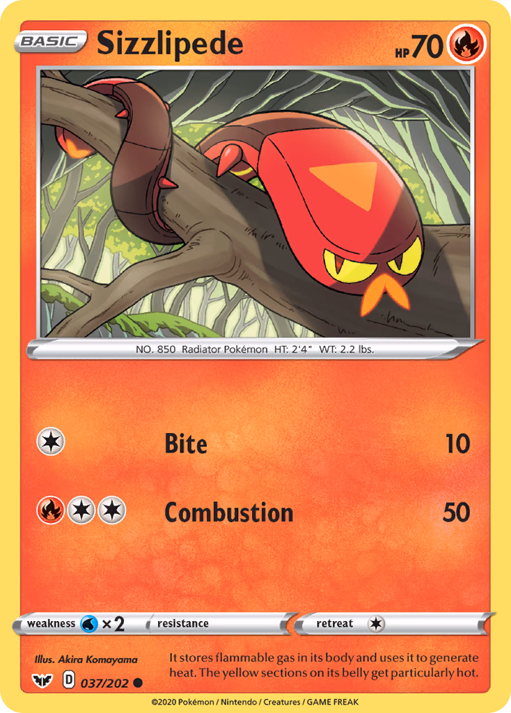 Sizzlipede Pokemon card (037/202, Sword & Shield)