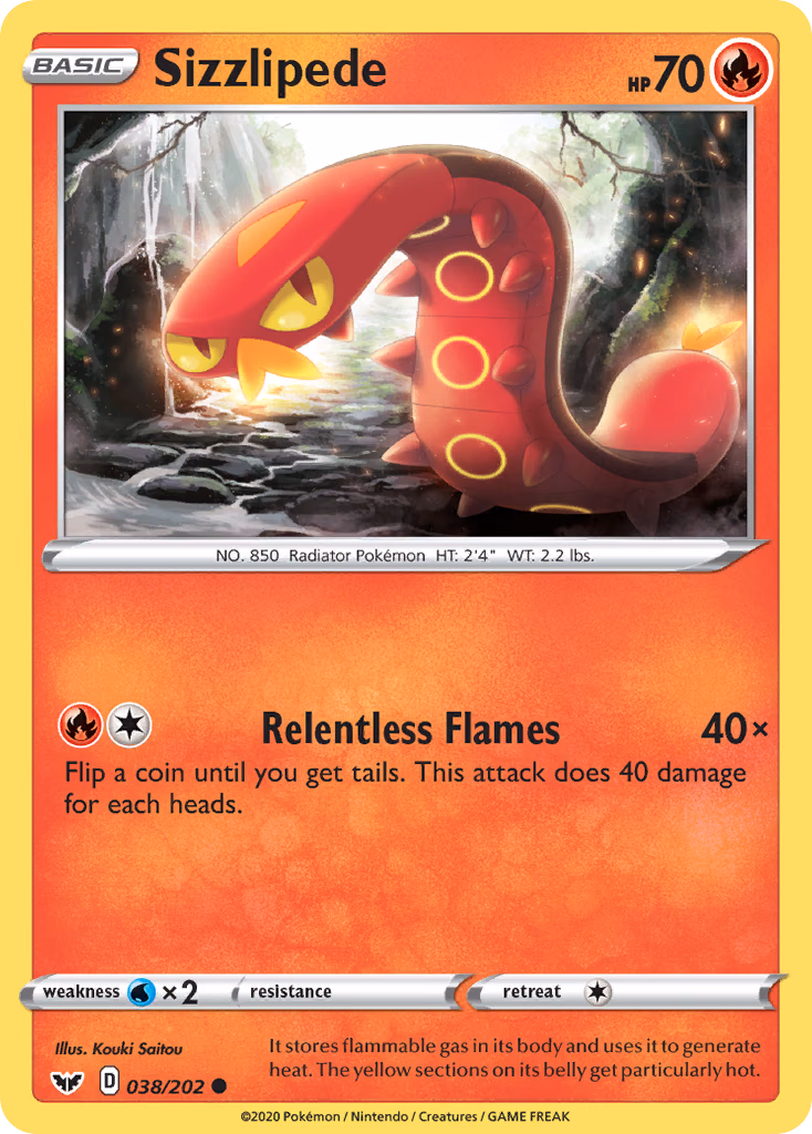 Sizzlipede Pokemon card (038/202, Sword & Shield)