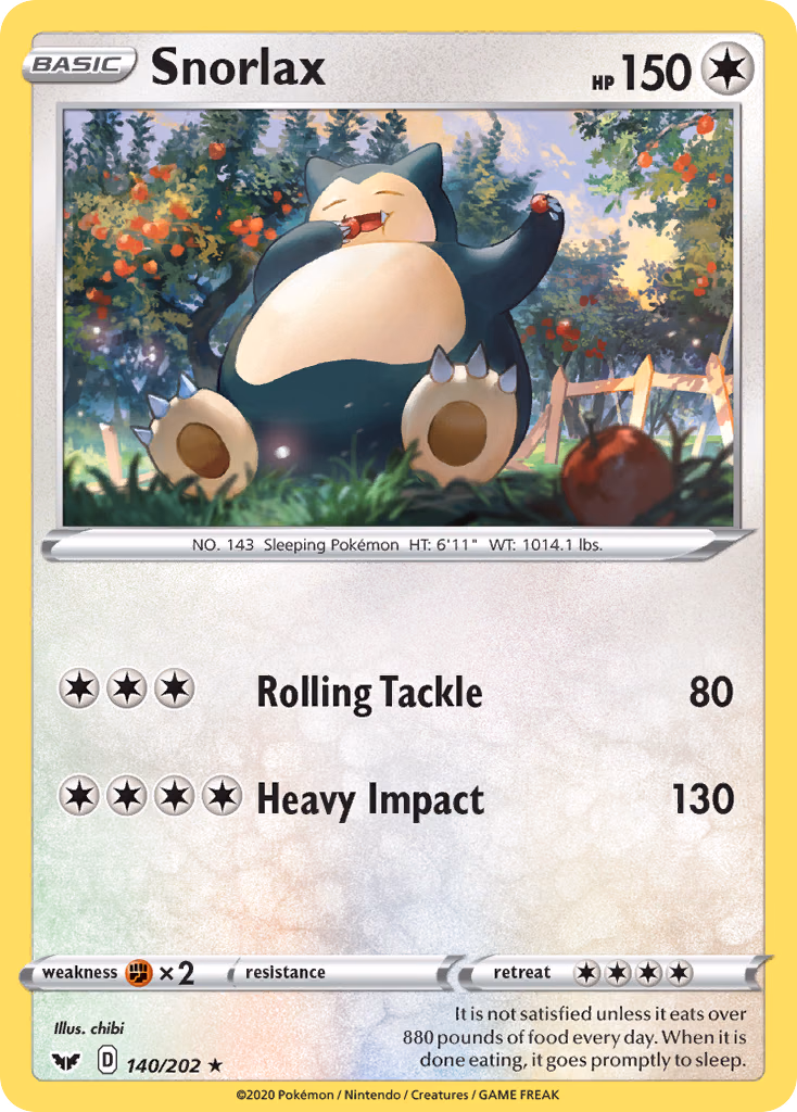 Snorlax Pokemon card (140/202, Sword & Shield)