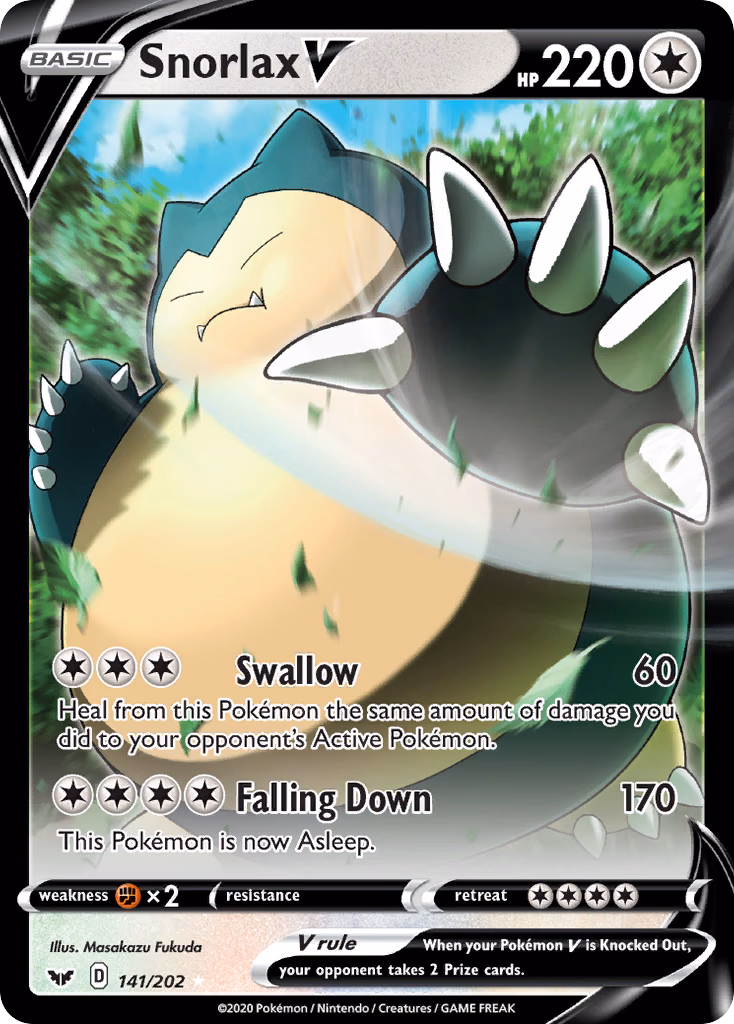 Snorlax V Pokemon card (141/202, Sword & Shield)