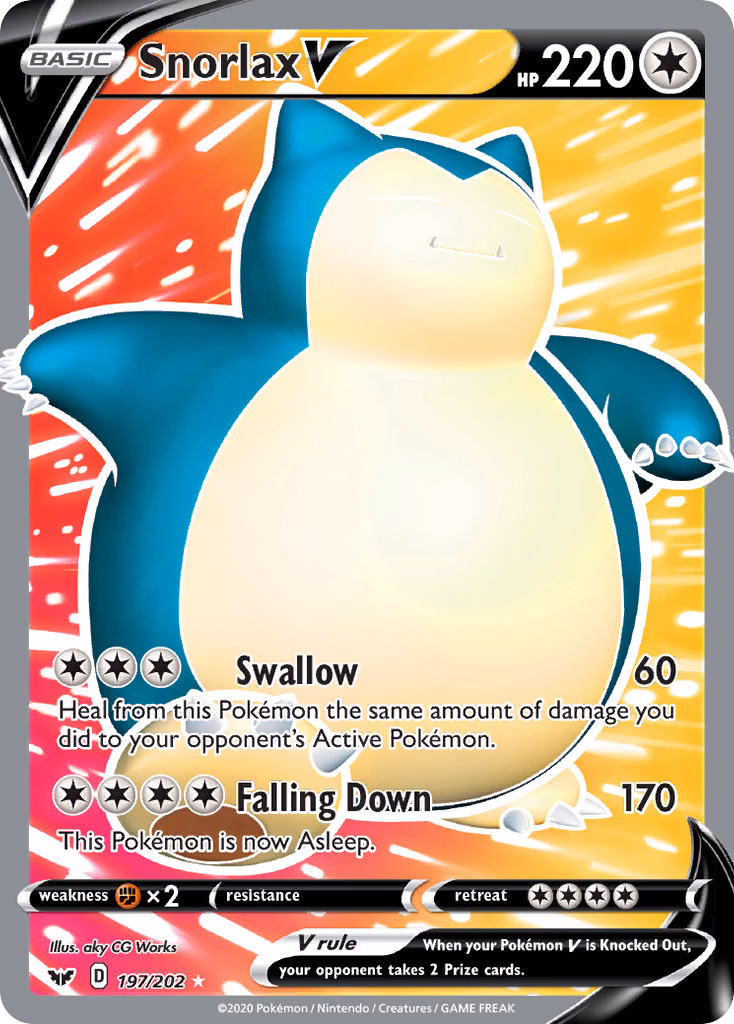 Snorlax V Pokemon card (197/202, Sword & Shield)