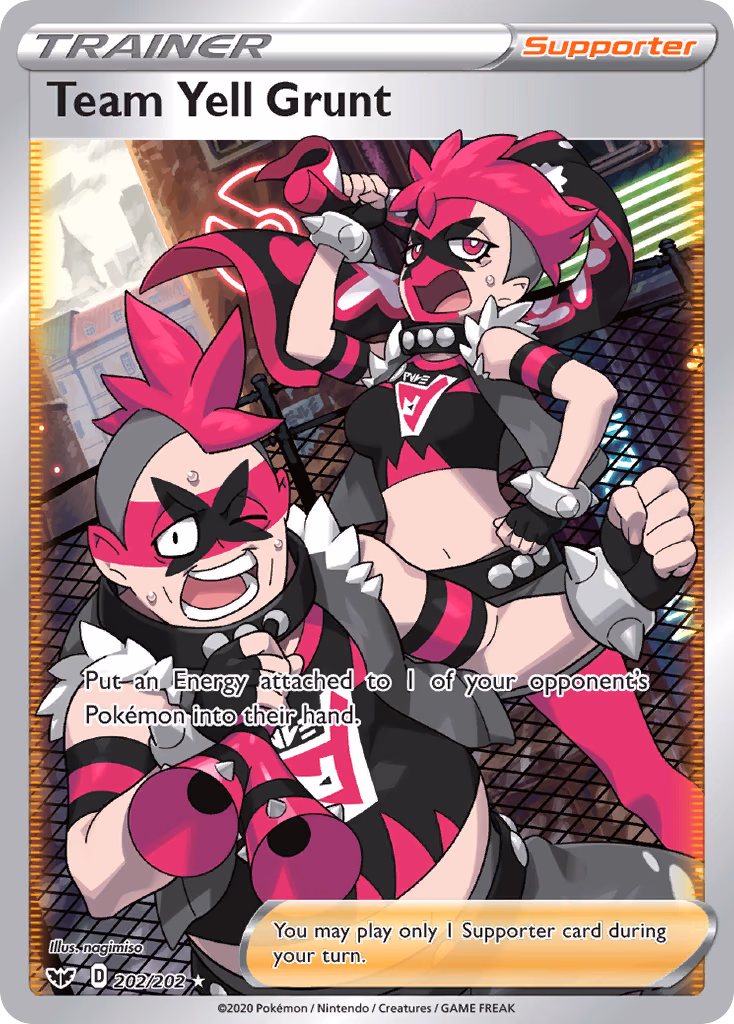 Team Yell Grunt Pokemon card (202/202, Sword & Shield)