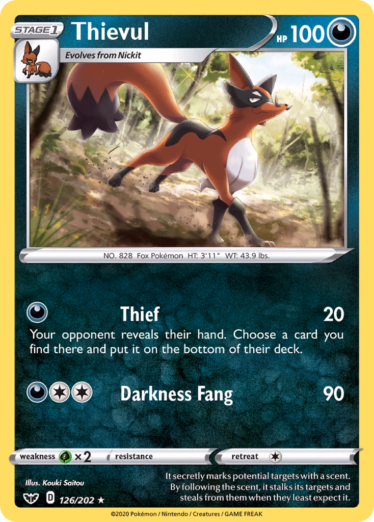 Thievul Pokemon card (126/202, Sword & Shield)