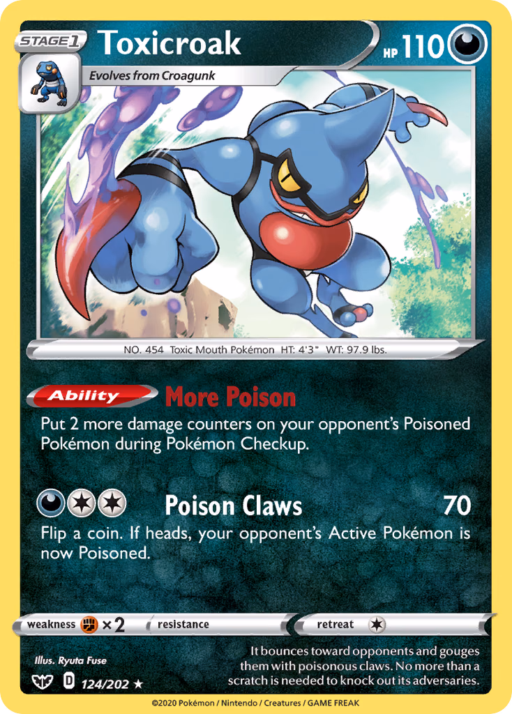 Toxicroak Pokemon card (124/202, Sword & Shield)