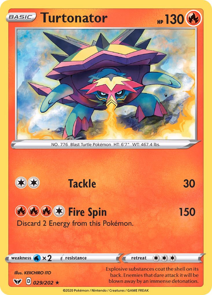 Turtonator Pokemon card (029/202, Sword & Shield)