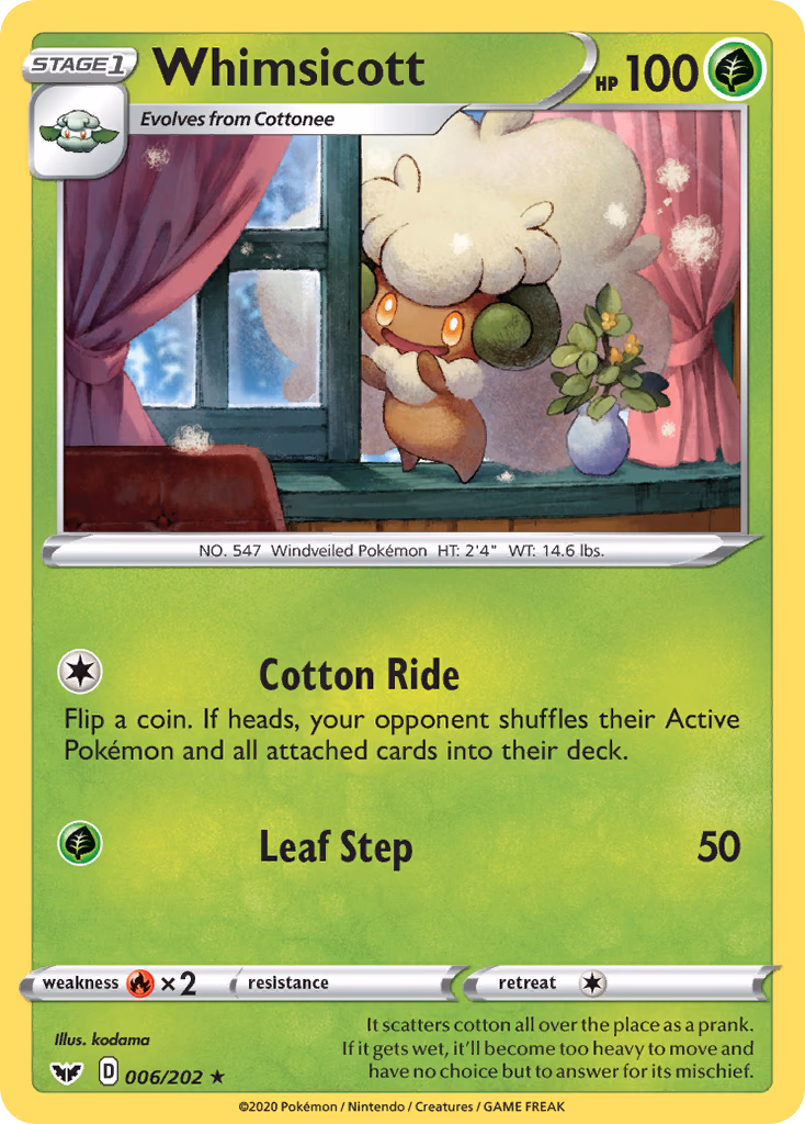 Whimsicott Pokemon card (006/202, Sword & Shield)