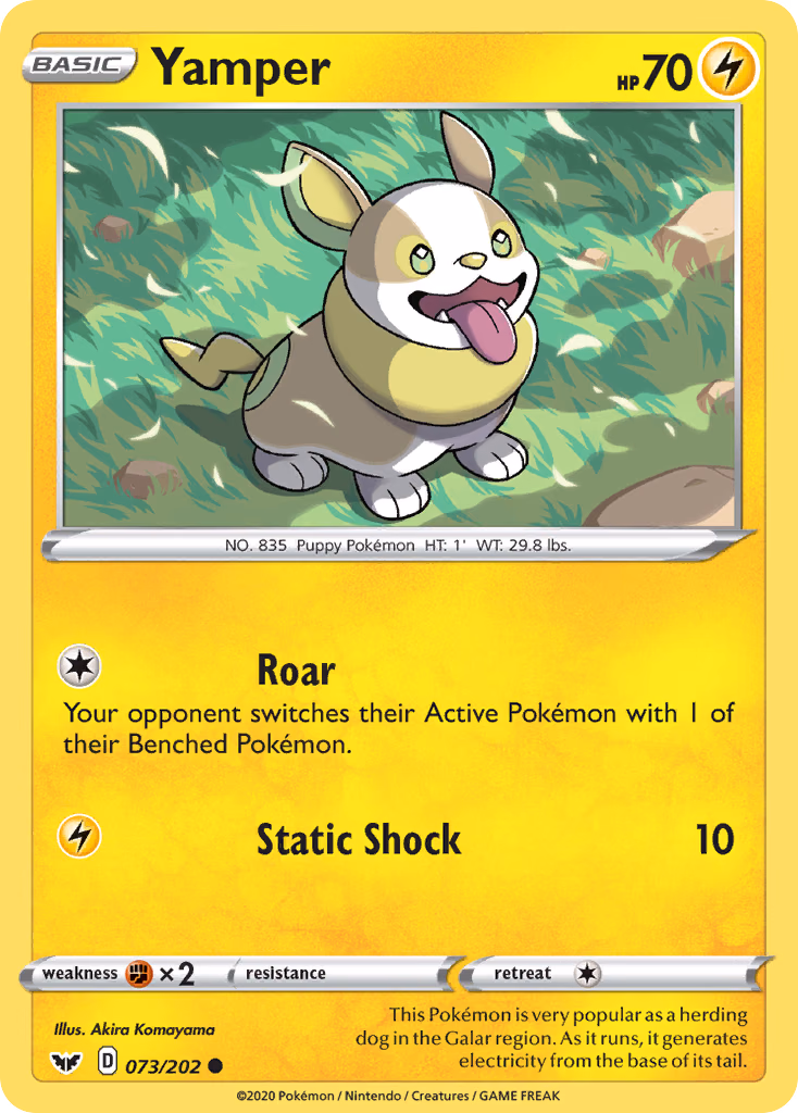 Yamper Pokemon card (073/202, Sword & Shield)