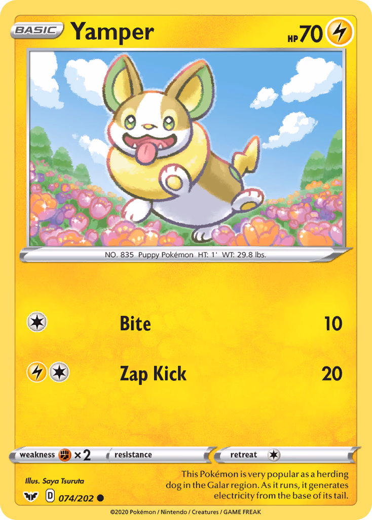 Yamper Pokemon card (074/202, Sword & Shield)