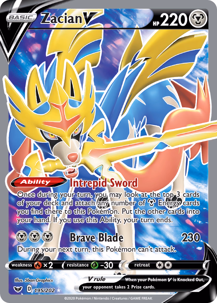 Zacian V Pokemon card (195/202, Sword & Shield)