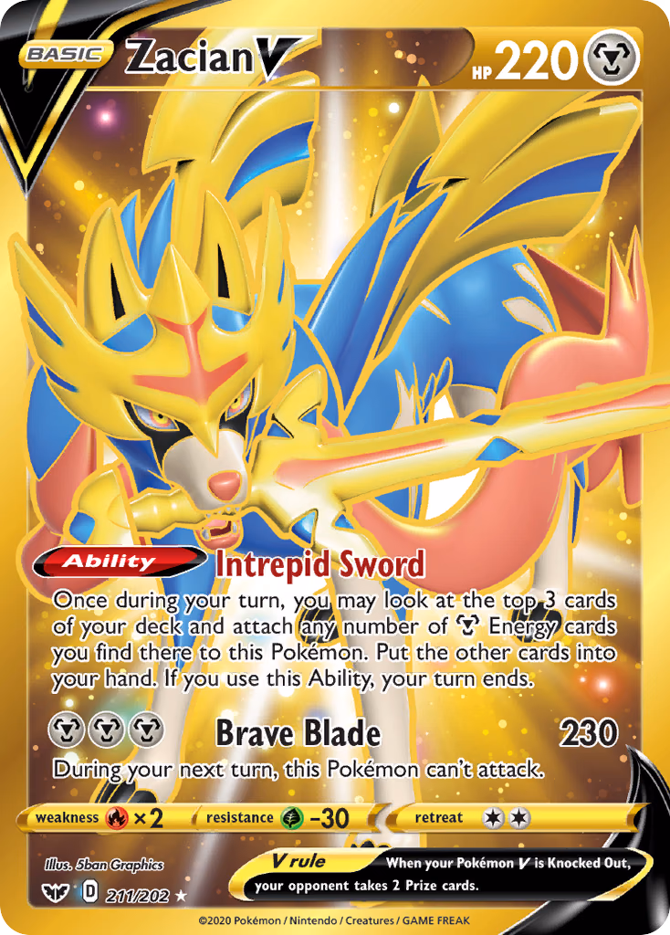 Zacian V Pokemon card (211/202, Sword & Shield)