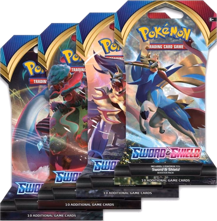 Pokemon Sword & Shield Sword And Shield Base Set Sleeved Booster Pack Art Bundle [Set of 4]