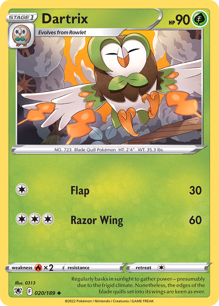 Dartrix Pokemon card (020/189, Astral Radiance)