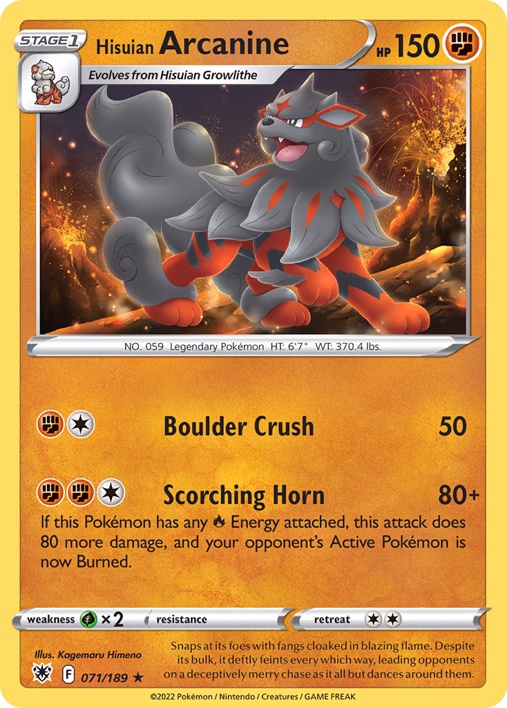 Hisuian Arcanine Pokemon card (071/189, Astral Radiance)