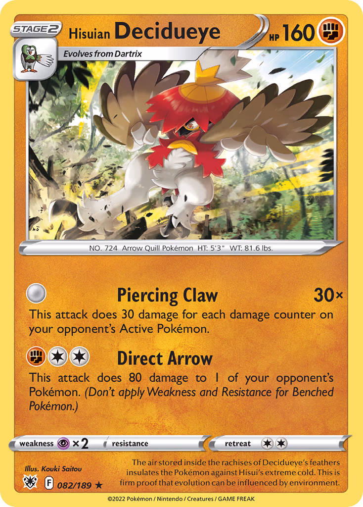 Hisuian Decidueye Pokemon card (082/189, Astral Radiance)