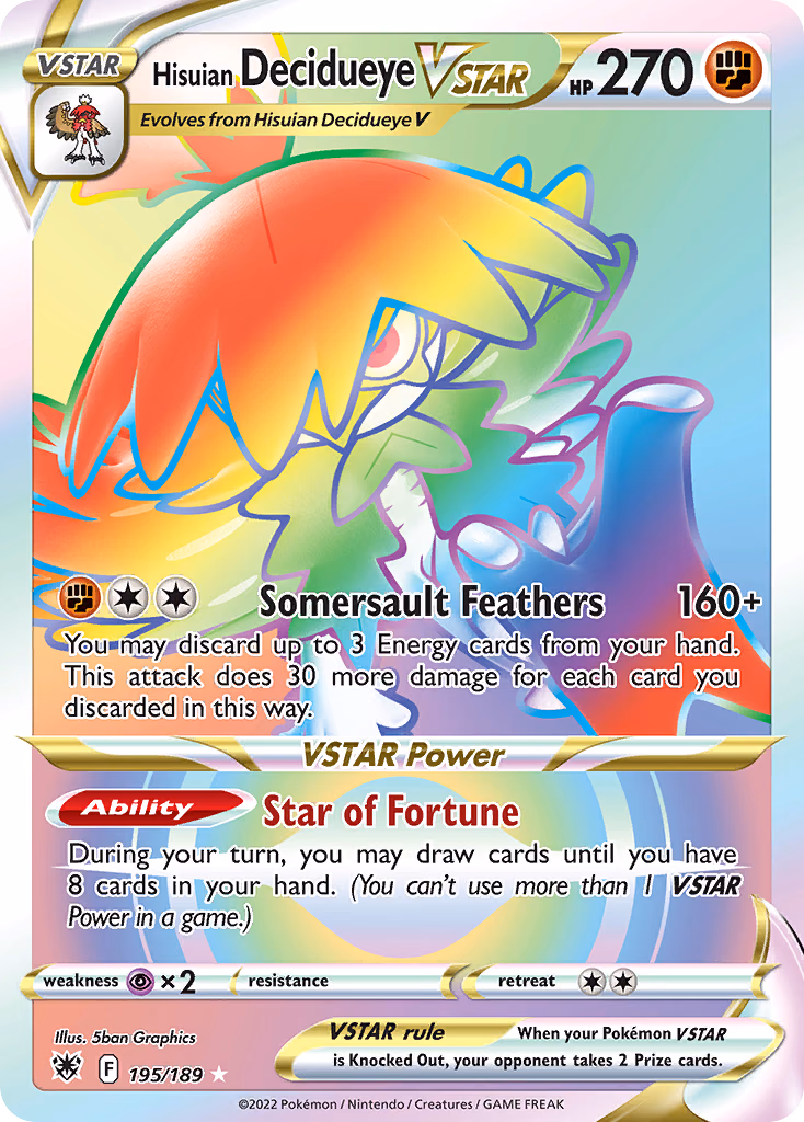 Hisuian Decidueye VSTAR Pokemon card (195/189, Astral Radiance)