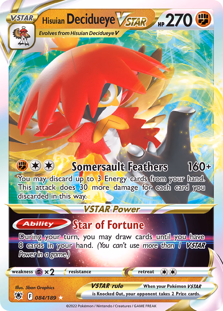 Hisuian Decidueye VSTAR Pokemon card (084/189, Astral Radiance)