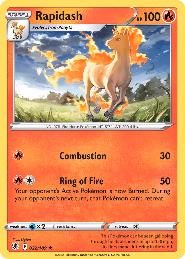 Rapidash Pokemon card (022/189, Astral Radiance)