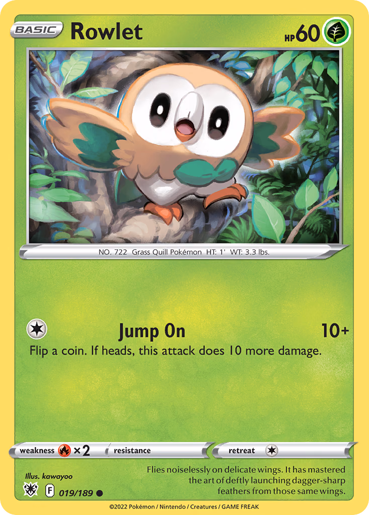 Rowlet Pokemon card (019/189, Astral Radiance)