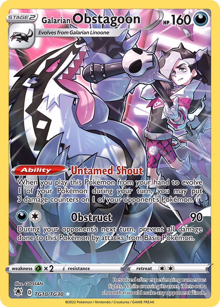Galarian Obstagoon Pokemon card (TG10/TG30, Astral Radiance Trainer Gallery)