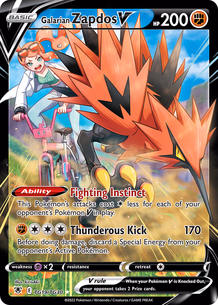 Galarian Zapdos V Pokemon card (TG19/TG30, Astral Radiance Trainer Gallery)